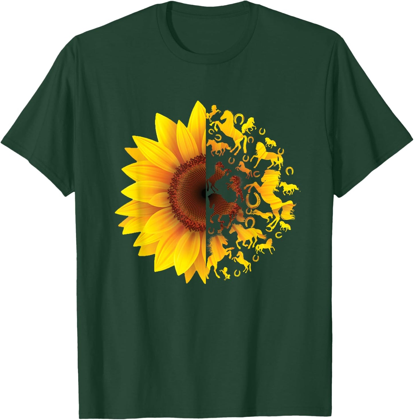 Cool sunflower horses - horse and sunflower preferred T-Shirt - T-Shirt | Forest