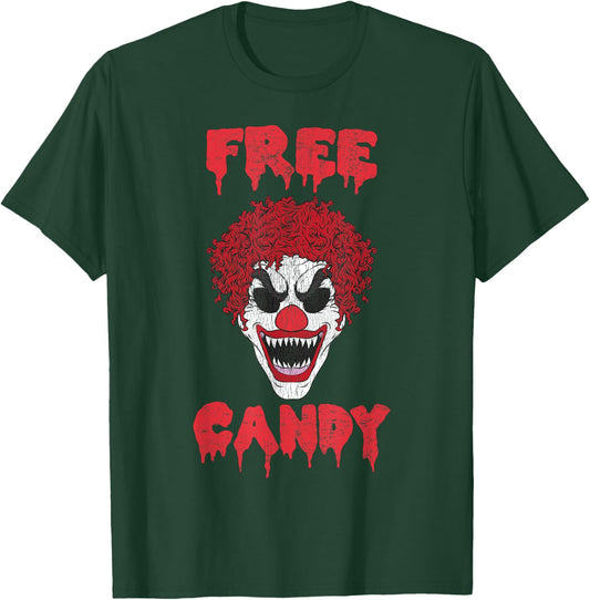 Scary Clown Free Candy Evil Halloween T-Shirt - T-Shirt | Forest