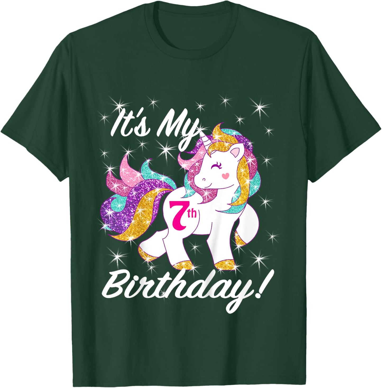 It's My 7th (7 Year Old) Birthday Shirt Girl Unicorn Outfit T-Shirt - T-Shirt | Forest