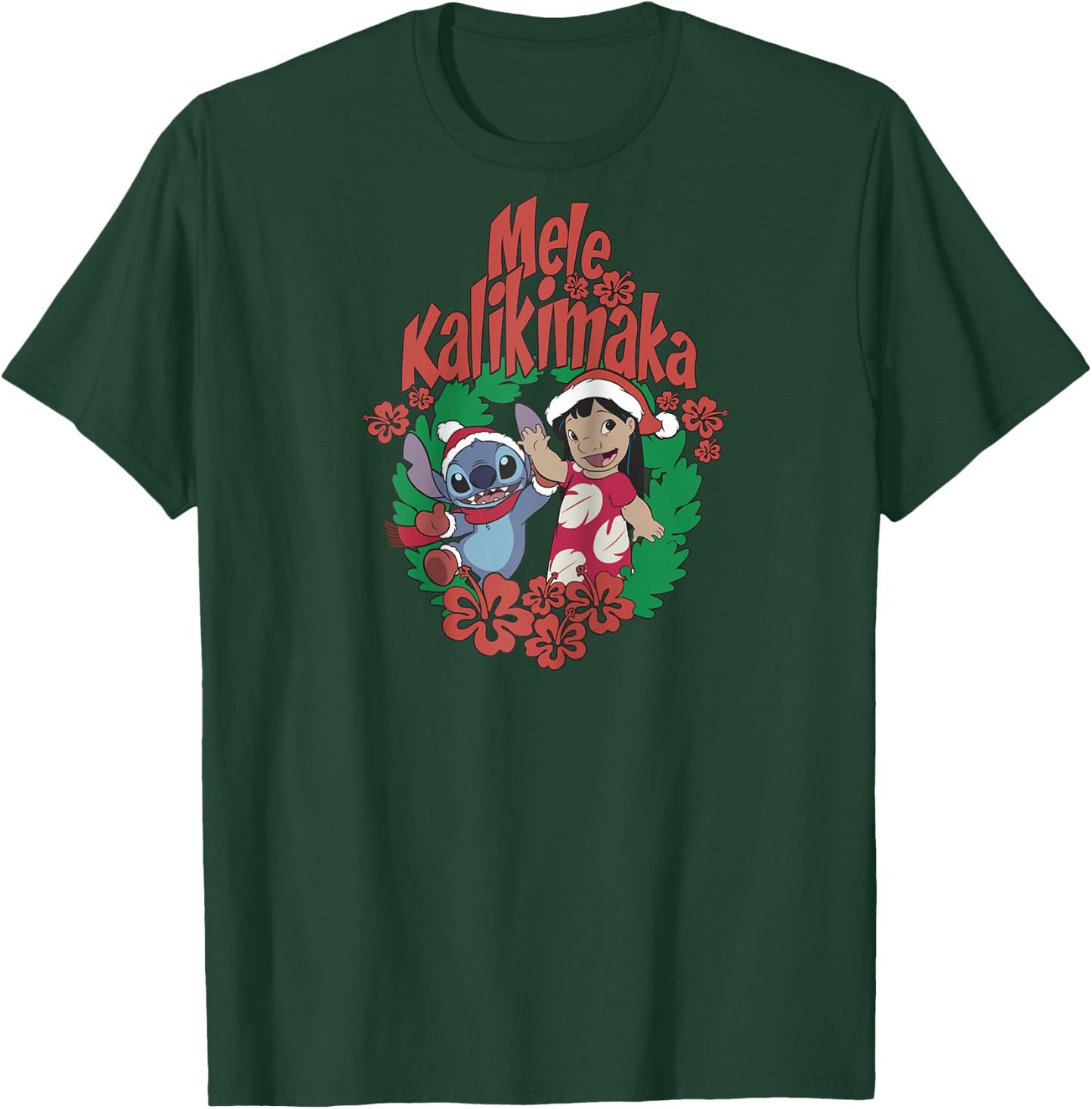 Disney Lilo & Stitch Christmas Mele Kalikimaka Wreath Raglan Baseball T-Shirt - T-Shirt | Forest