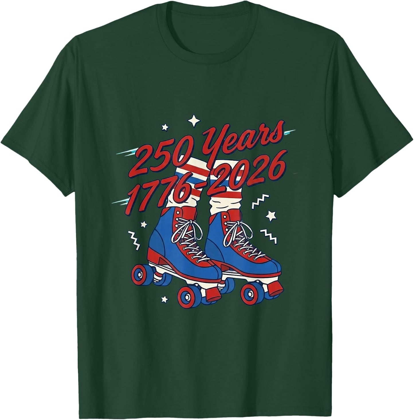 250 Years 250th Anniversary July 4th Roller Skates T-Shirt - T-Shirt | Forest