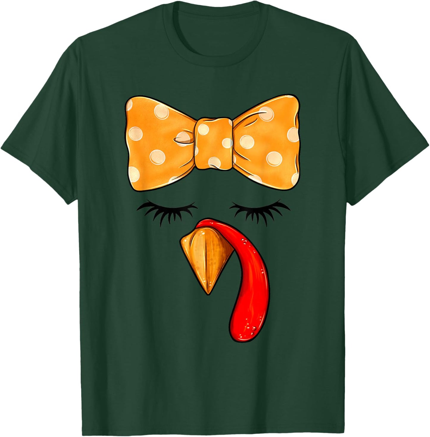 Cute Turkey Face Girl Bow Thanksgiving Costume Turkey T-Shirt - T-Shirt | Forest