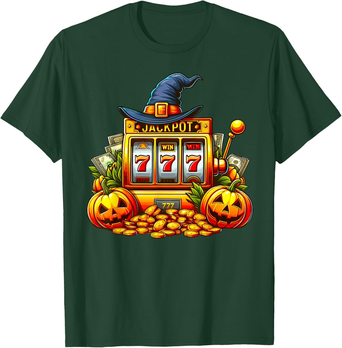 Halloween Slot Machine Casino Money Winner Pumpkins Jackpot T-Shirt - T-Shirt | Forest