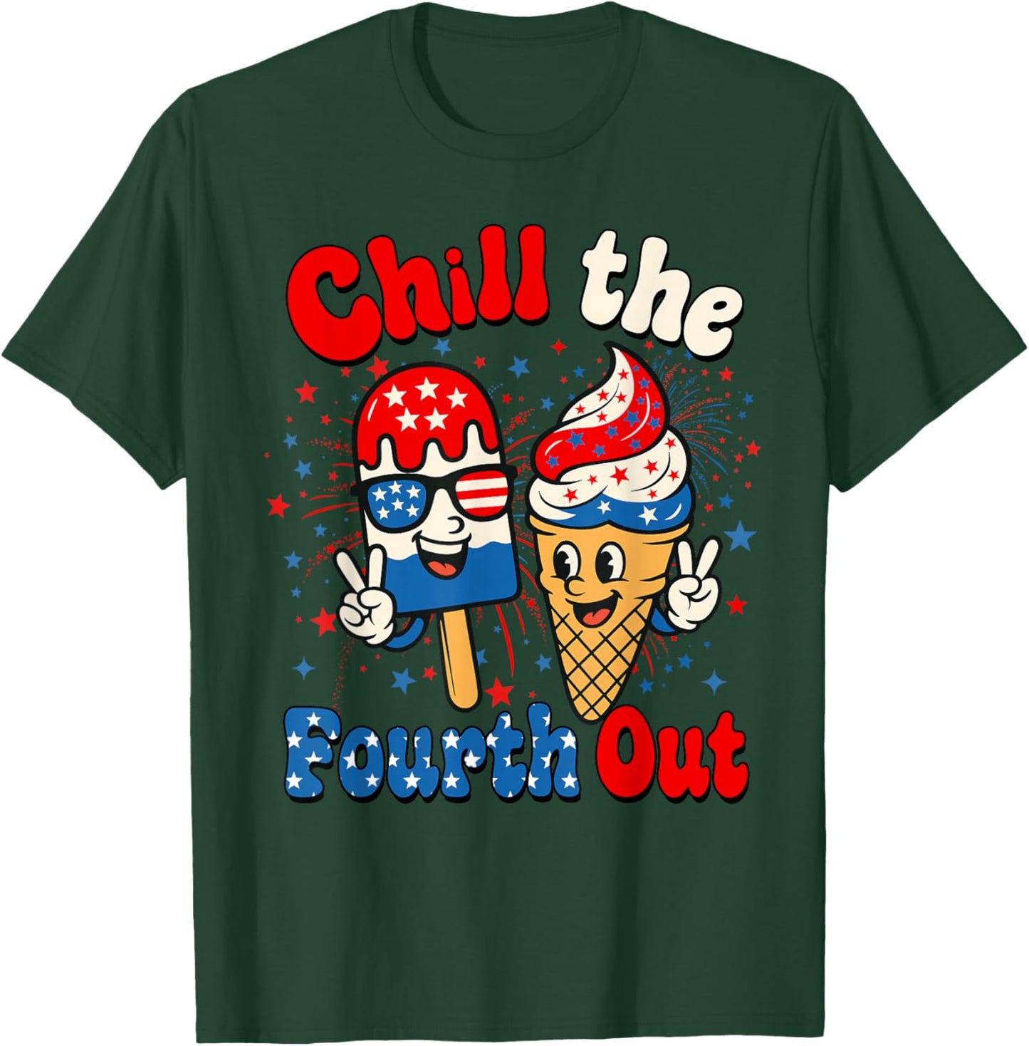 Chill The Fourth Out Funny Ice Cream 4th of July USA Flag T-Shirt - T-Shirt | Forest