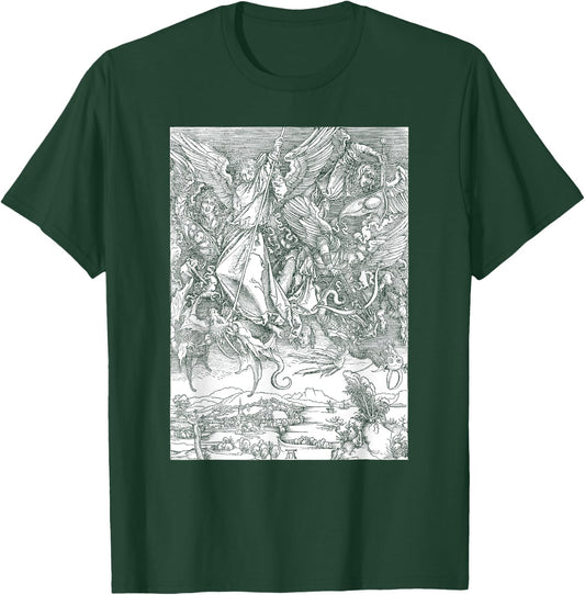 Albrecht Durer, Michael Slaying the Dragon Engraving, Occult T-Shirt - T-Shirt | Forest