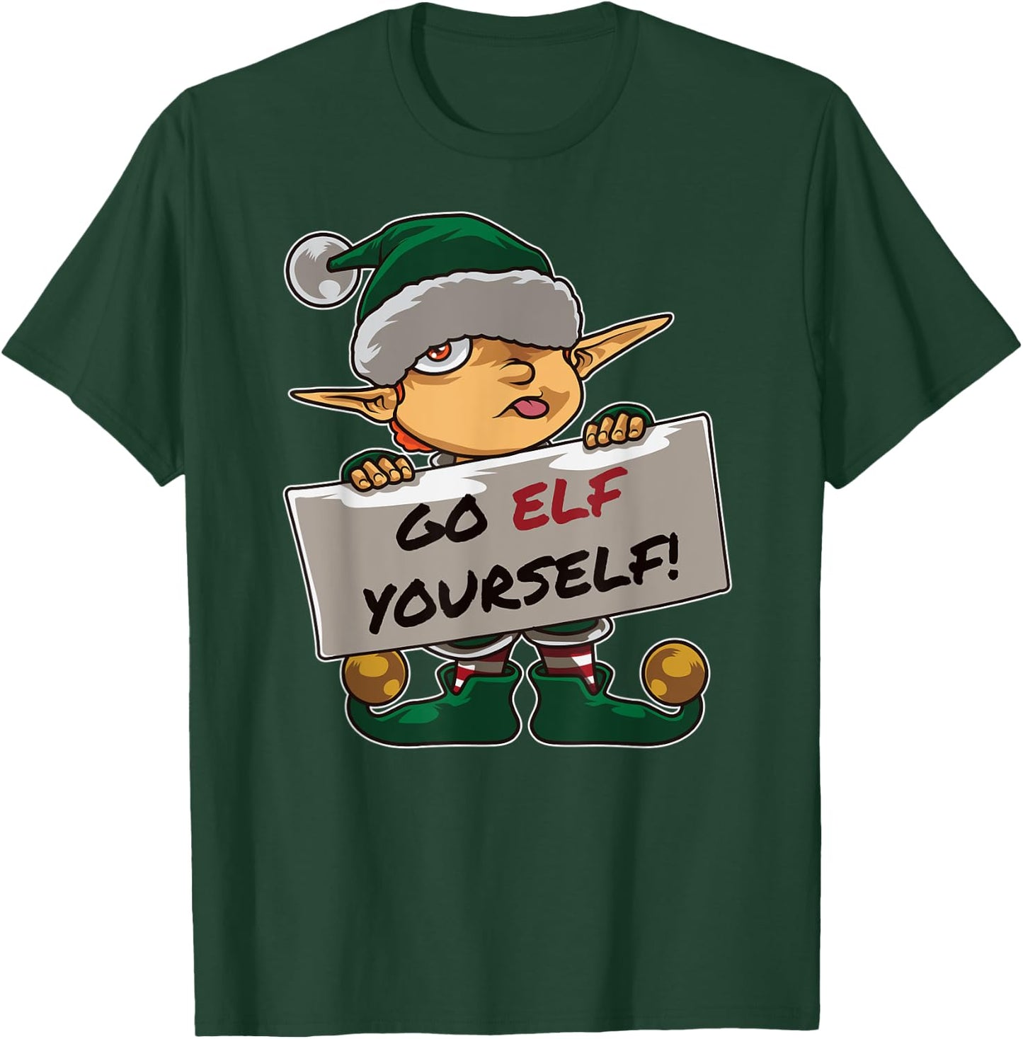 Christmas Bad Elf Dirty Pun "Go Elf Yourself" Provocative T-Shirt - T-Shirt | Forest