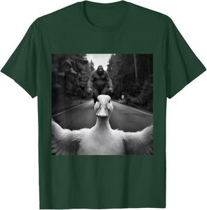 Scared Duck Selfie With Sasquatch Bigfoot, Funny Duck T-Shirt - T-Shirt | Forest