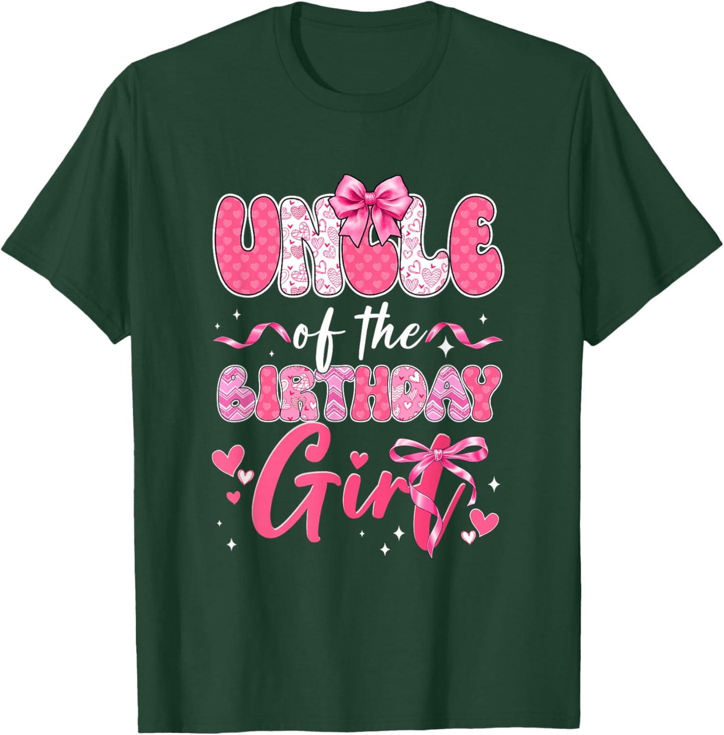 Uncle of The Birthday Girl Pink Coquette Bow Family T-Shirt - T-Shirt | Forest