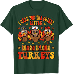 Emergency Department Thanksgiving Cute Turkeys ER Nurse Fall T-Shirt - T-Shirt | Forest