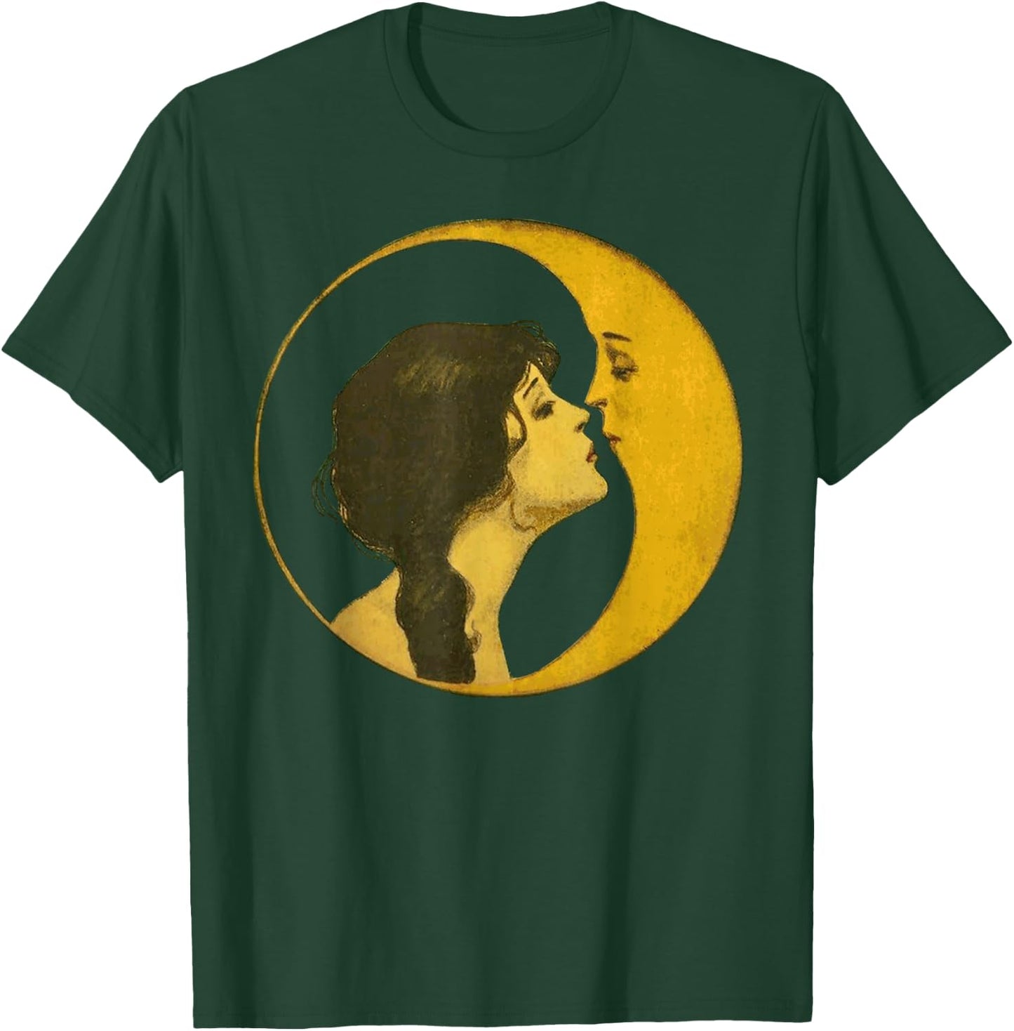 Kiss the Man On The Moon Vintage Art Celestial Gift T-Shirt - T-Shirt | Forest