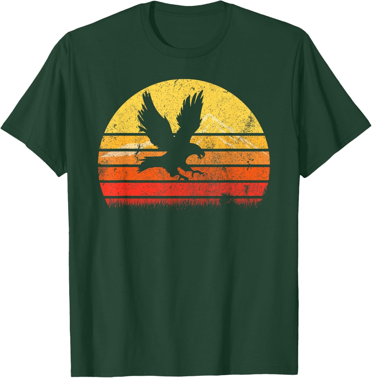 Vintage Retro Hawk Silhouette Sunset Bird Lover Distressed T-Shirt - T-Shirt | Forest