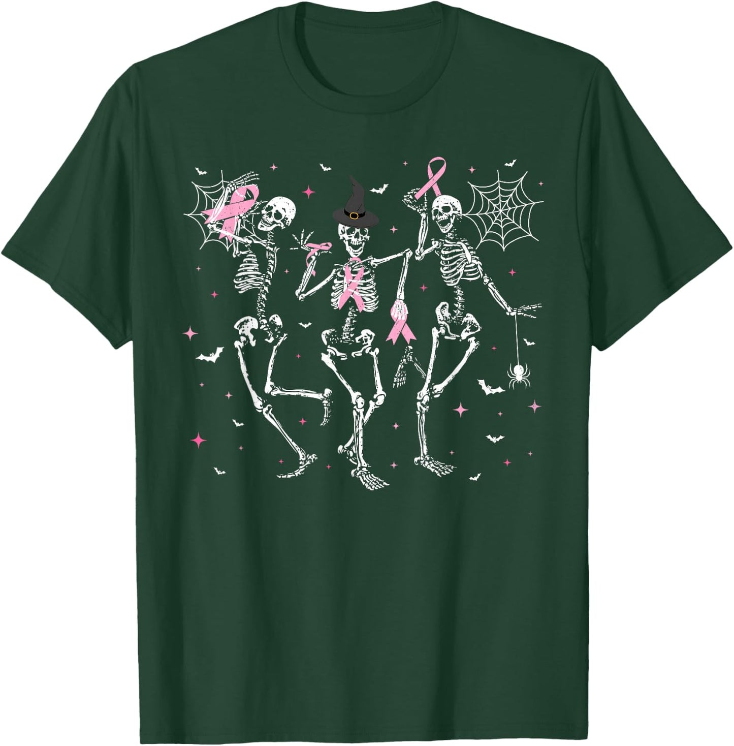 Pink Ribbon Halloween Breast Cancer Awareness Skeleton T-Shirt - T-Shirt | Forest