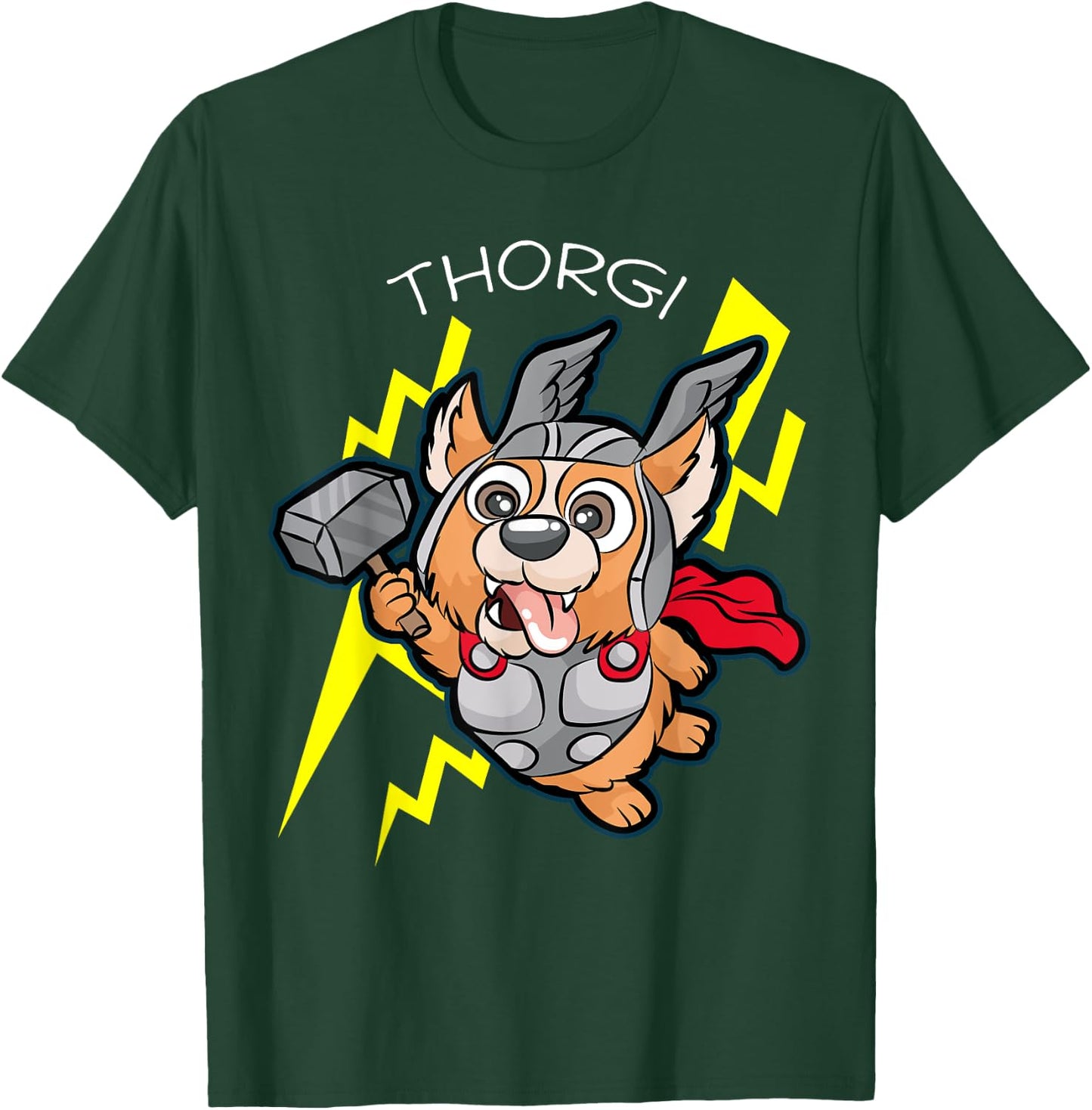 Thorgi | Corgi Thor Thunder Lightning Cartoon Gift T-Shirt - T-Shirt | Forest