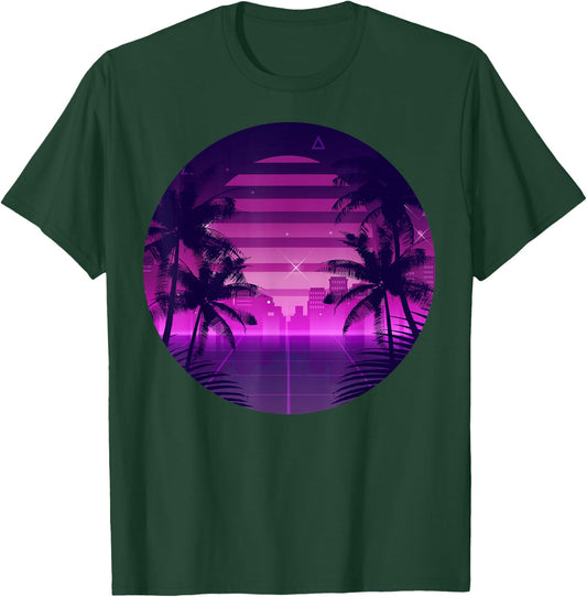 Retro Synthwave Vaporwave 80s Style Design - Palm Trees T-Shirt - T-Shirt | Forest