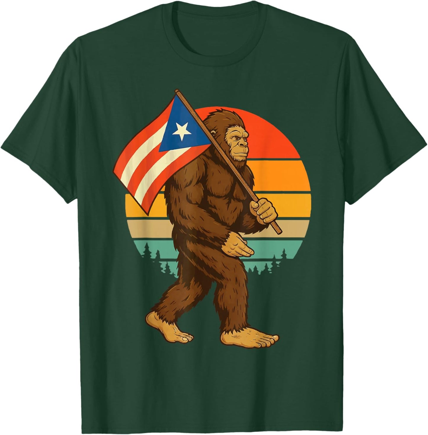 Bigfoot Puerto Rico Flag Retro Boricua T-Shirt - T-Shirt | Forest