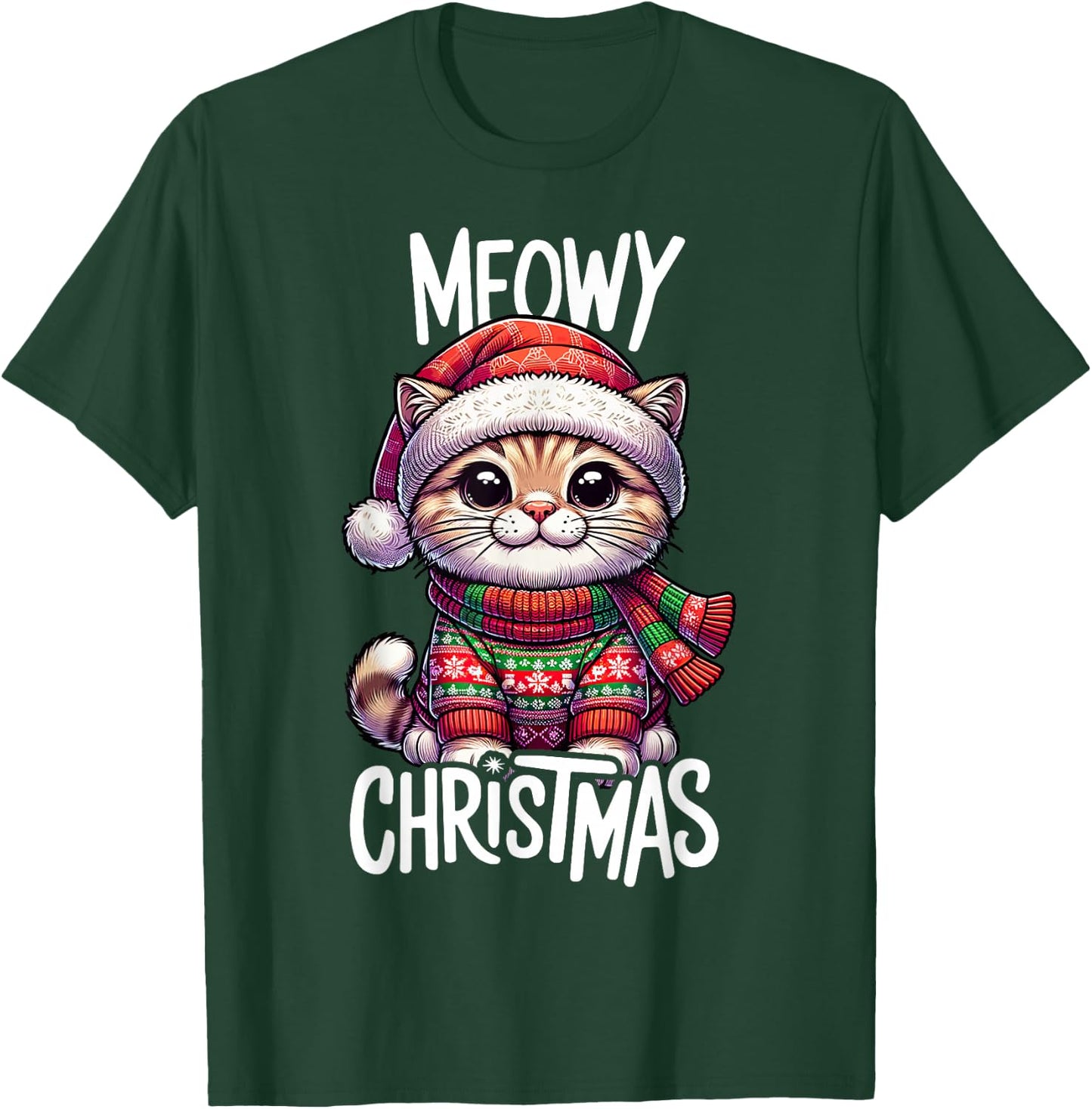 Meowy Christmas Cat Lover Funny Festive Holidays Cute Kitten Men Women Kids T-Shirt - T-Shirt | Forest