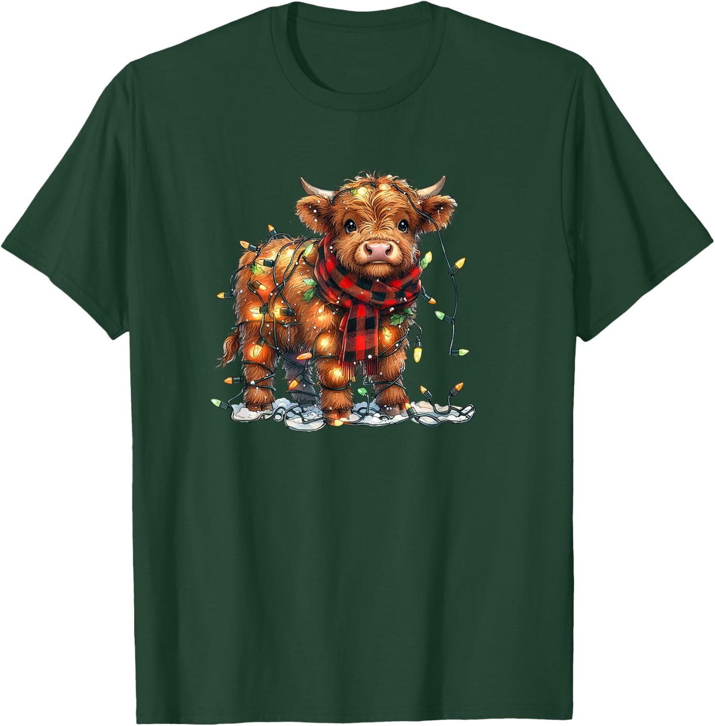 Highland Cow Christmas Xmas Santa Baby Wooly Farm Animal Kid T-Shirt - T-Shirt | Forest