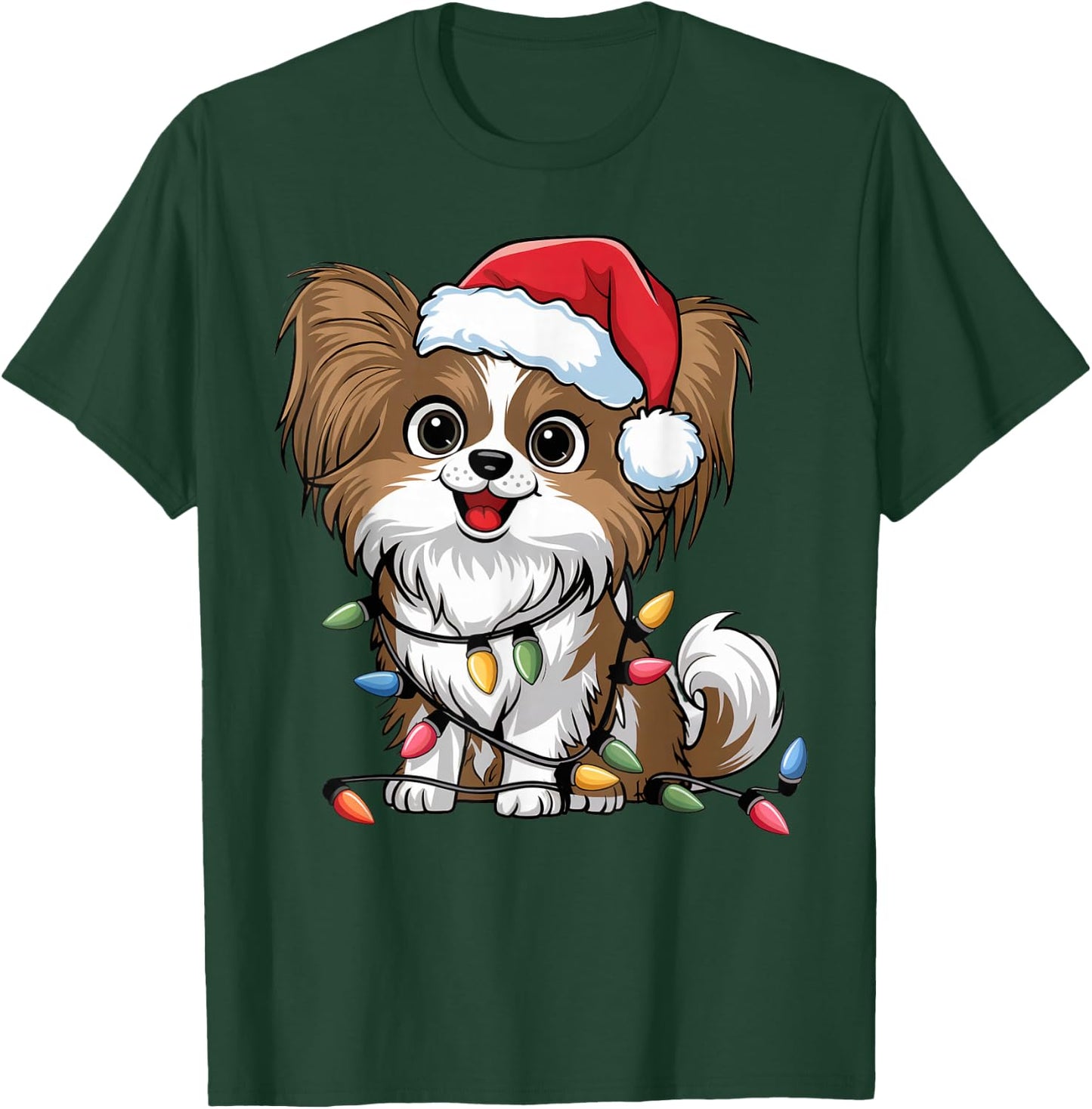 Papillon Christmas Lights Xmas Dogs Gifts Women Kids T-Shirt - T-Shirt | Forest