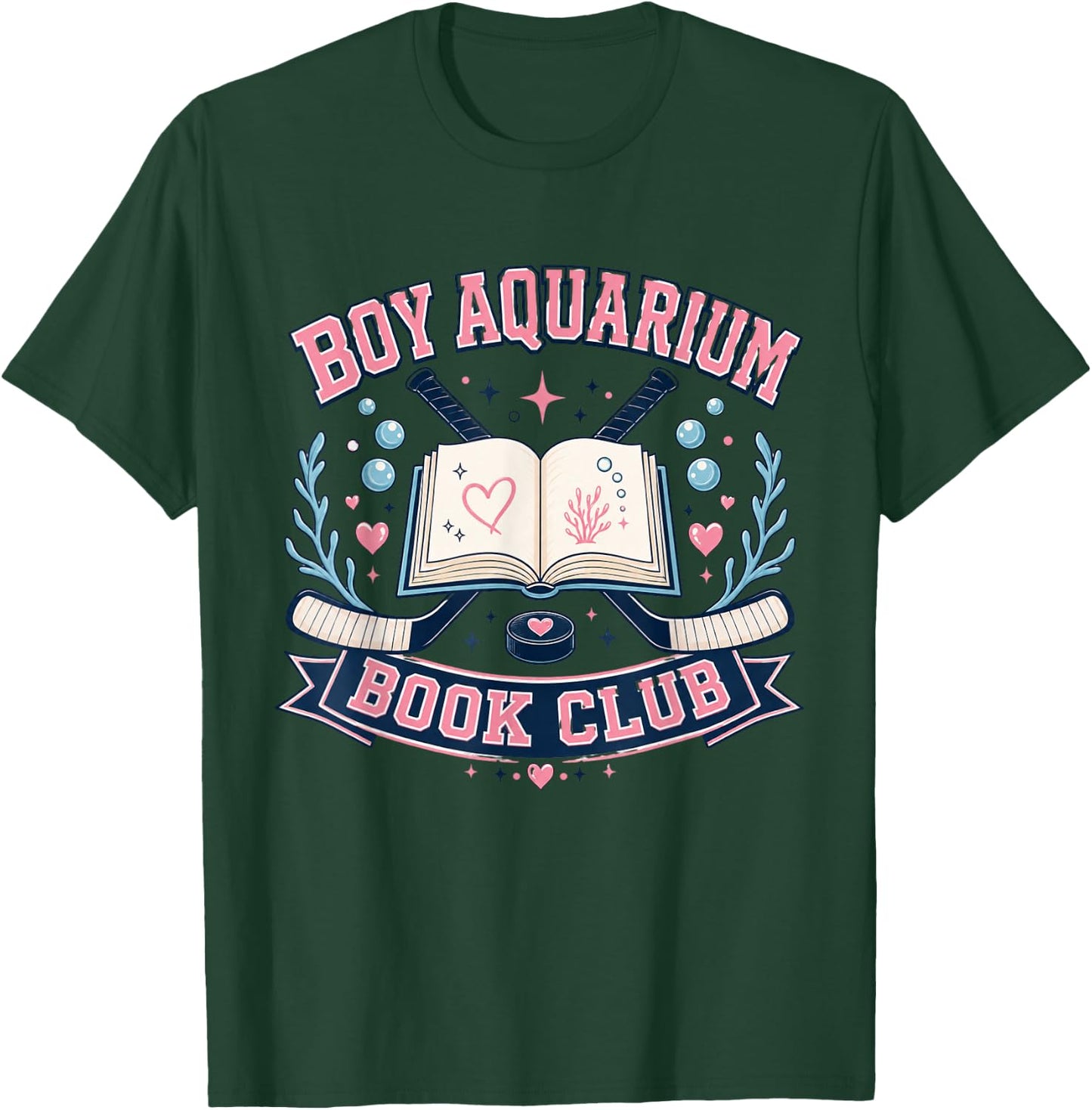 Boy Aquarium Book Club Hockey Romance Reader Aesthetic Vibes T-Shirt - T-Shirt | Forest