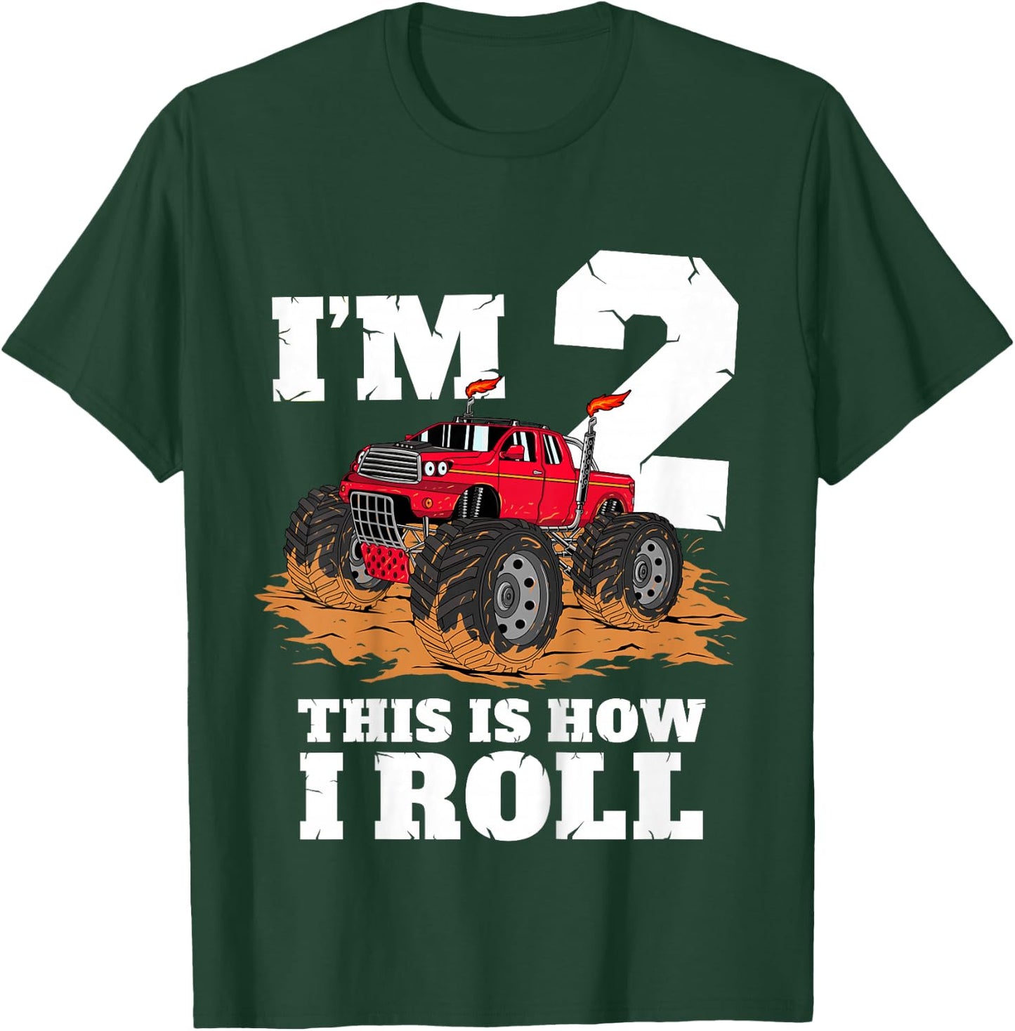 Kids Monster Truck 2nd Birthday Boy 2 Two Year Old Toddler T-Shirt - T-Shirt | Forest