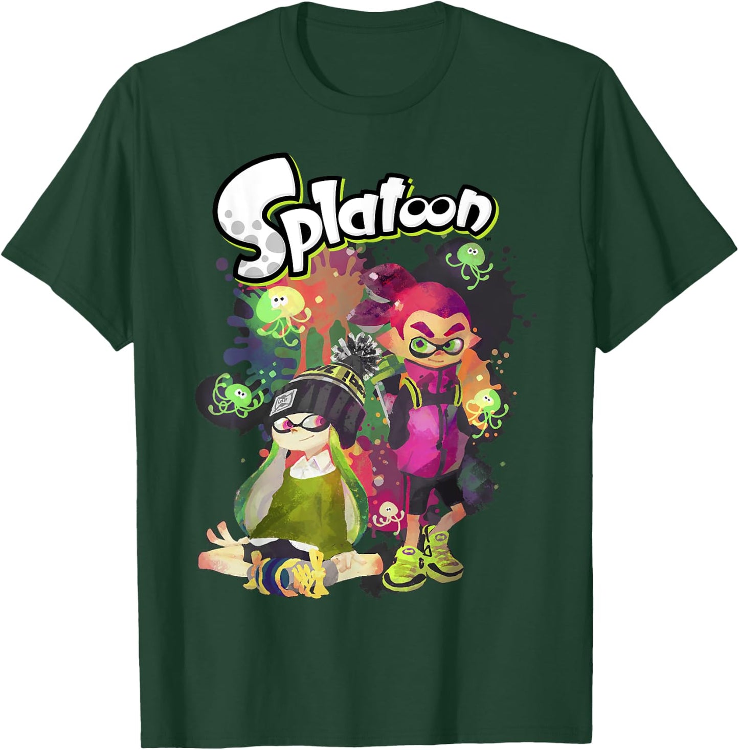 Splatoon Inkling Duo Paint Splatter Poster T-Shirt - T-Shirt | Forest