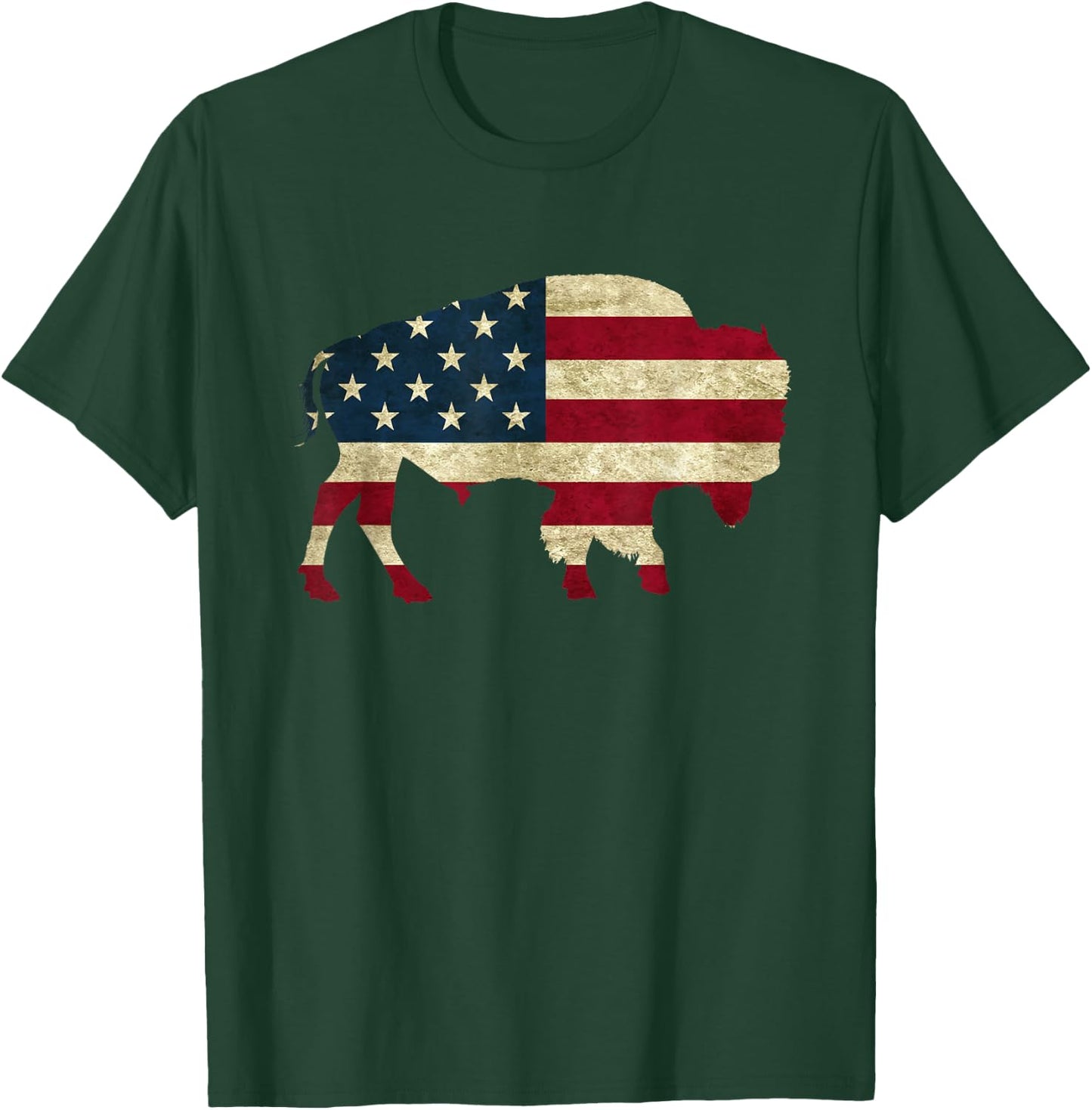 Vintage Buffalo American flag Bison Patriotic gift T-Shirt - T-Shirt | Forest