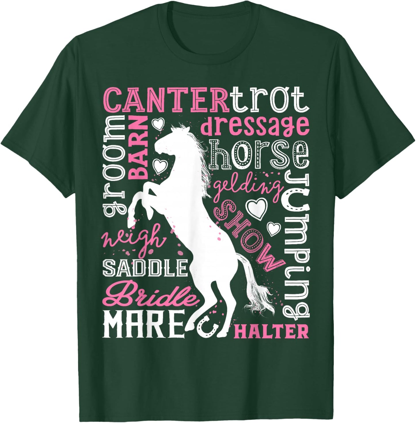 Horse Typography Word Art Girls Horseback Riding Equestrian T-Shirt - T-Shirt | Forest