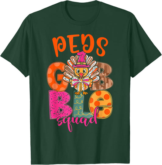 Pediatric Gobble Squad Thanksgiving Turkey Pediatric Nurse T-Shirt - T-Shirt | Forest