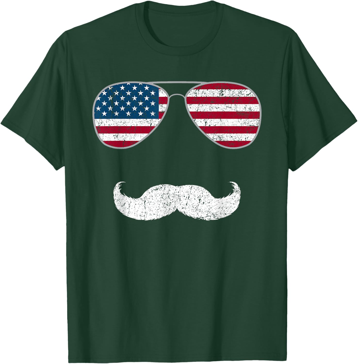 American Flag Sunglasses Mustache Novelty T-Shirt - T-Shirt | Forest