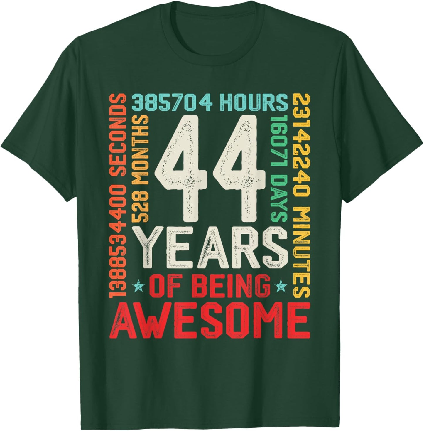 Retro 44th Birthday Countdown 44 Years Old Awesome Men Women T-Shirt - T-Shirt | Forest