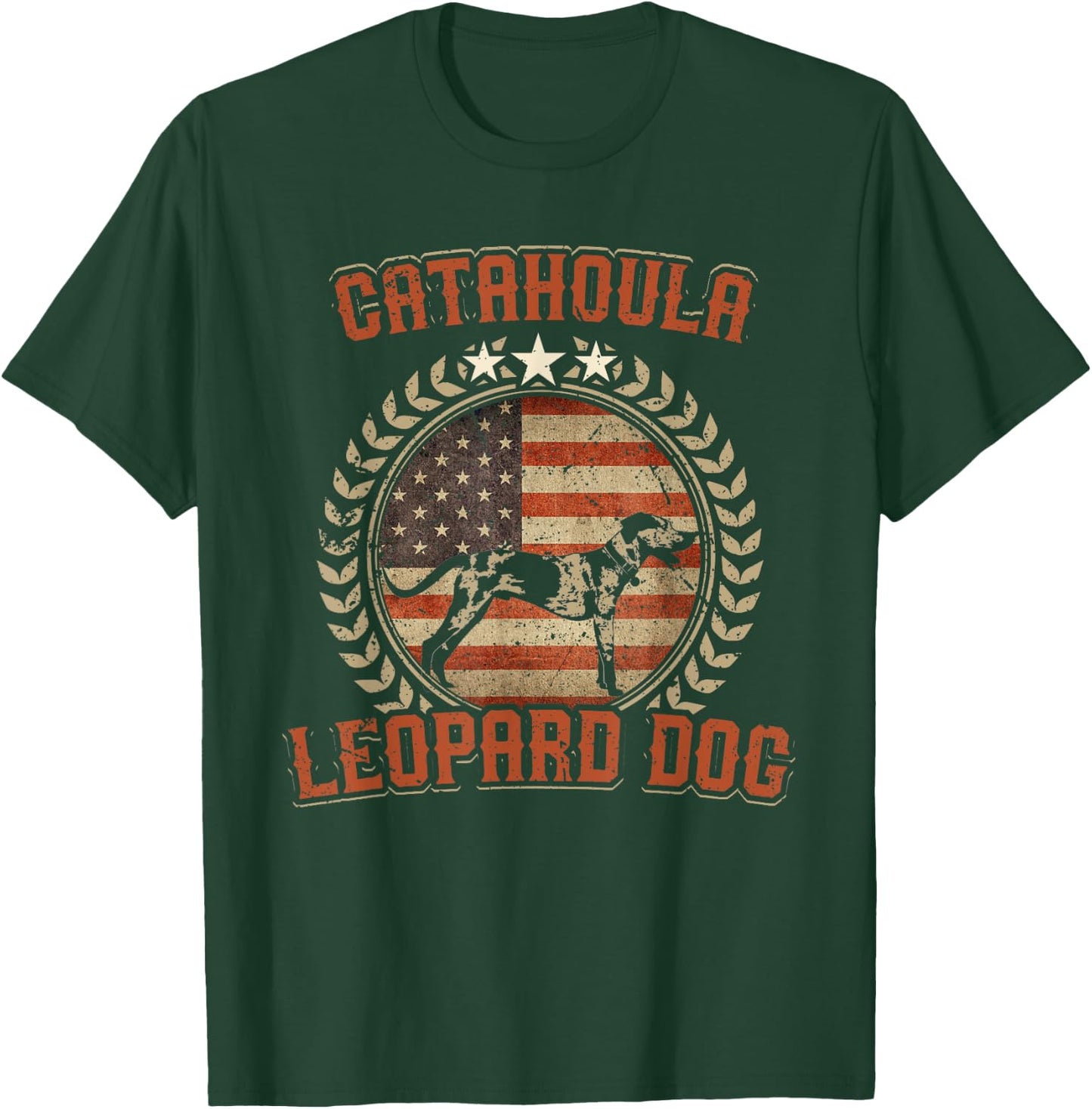 Catahoula Leopard Dog American Flag Shirt USA Dog Lover Gift T-Shirt - T-Shirt | Forest