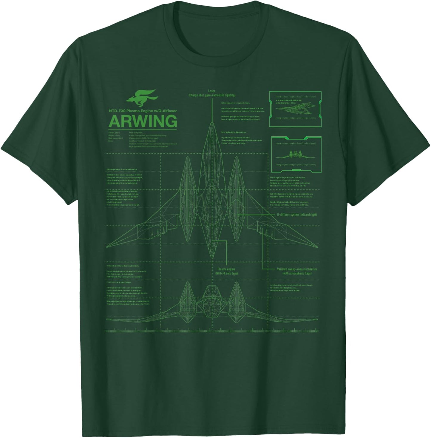 Nintendo Star Fox Zero Arwing Schematics Poster T-Shirt - T-Shirt | Forest