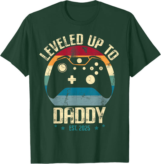Pregnancy Announcement Fathers Day Gamer I Leveled Up To Daddy Est. 2025 Dad Level Unlocked New Dad T-Shirt - T-Shirt | Forest