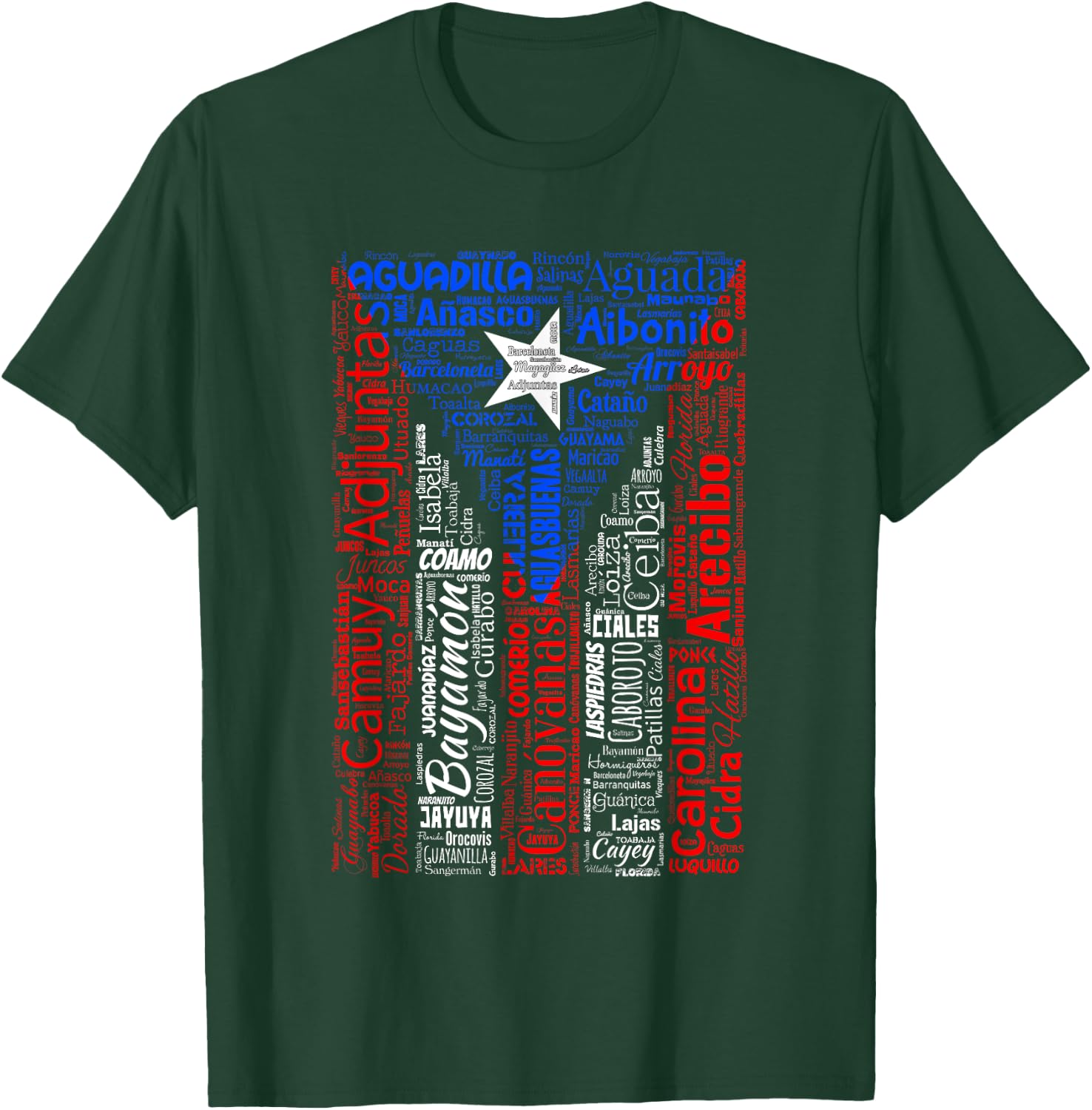 Puerto Rican Flag Shirt with Towns and Cities of Puerto Rico T-Shirt - T-Shirt | Forest