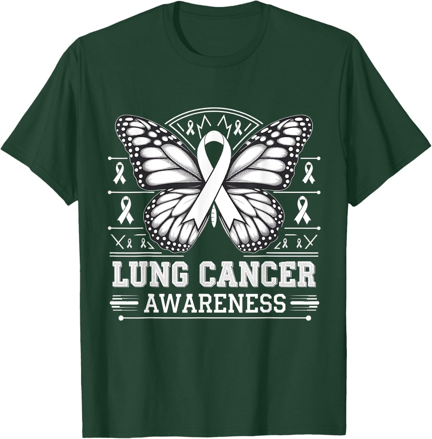 Butterfly Lung Cancer Awareness Month Support White Ribbon T-Shirt - T-Shirt | Forest