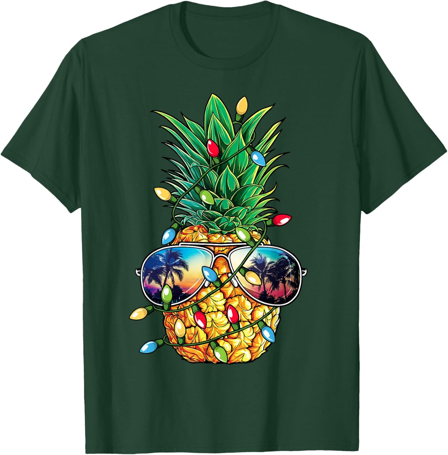 Pineapple Christmas Tree Lights Xmas Women Boys Sunglasses T-Shirt - T-Shirt | Forest