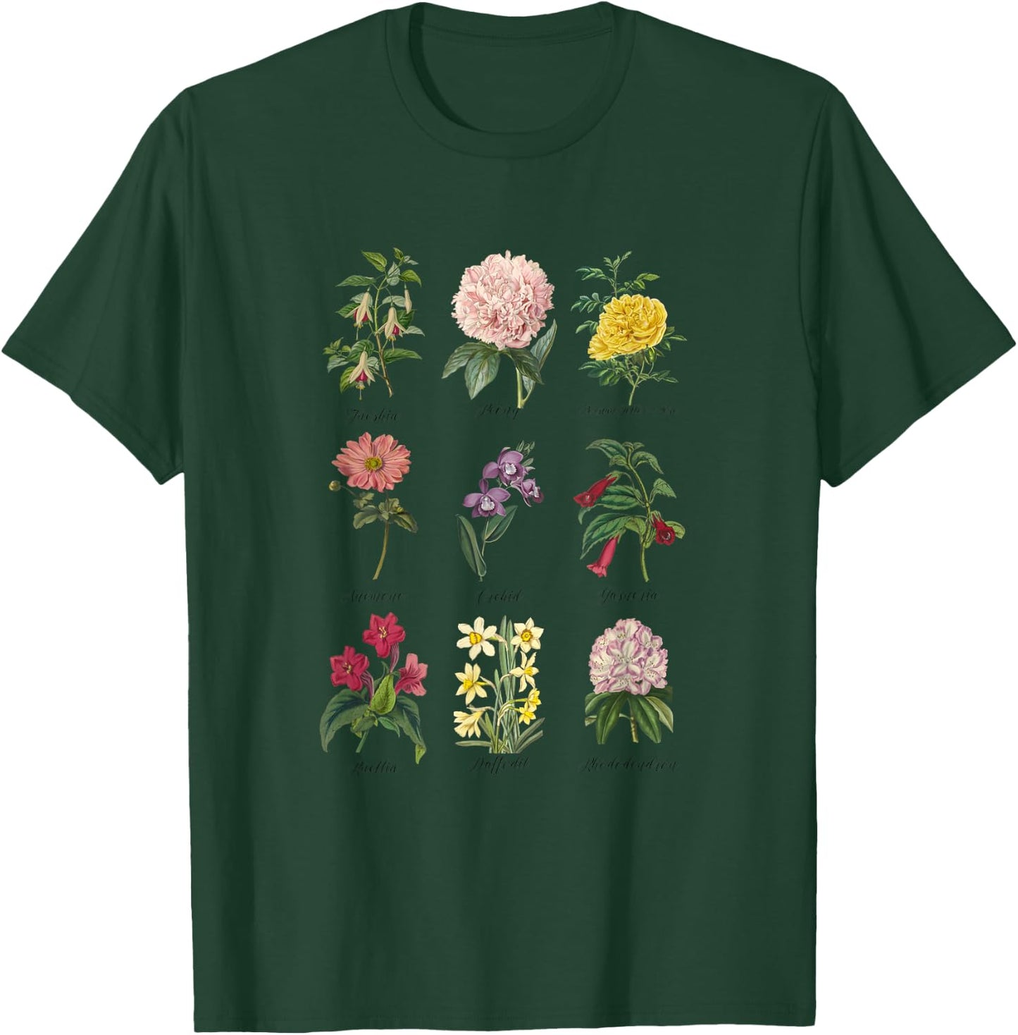 Vintage Botanical Floral Flower , White T-Shirt - T-Shirt | Forest