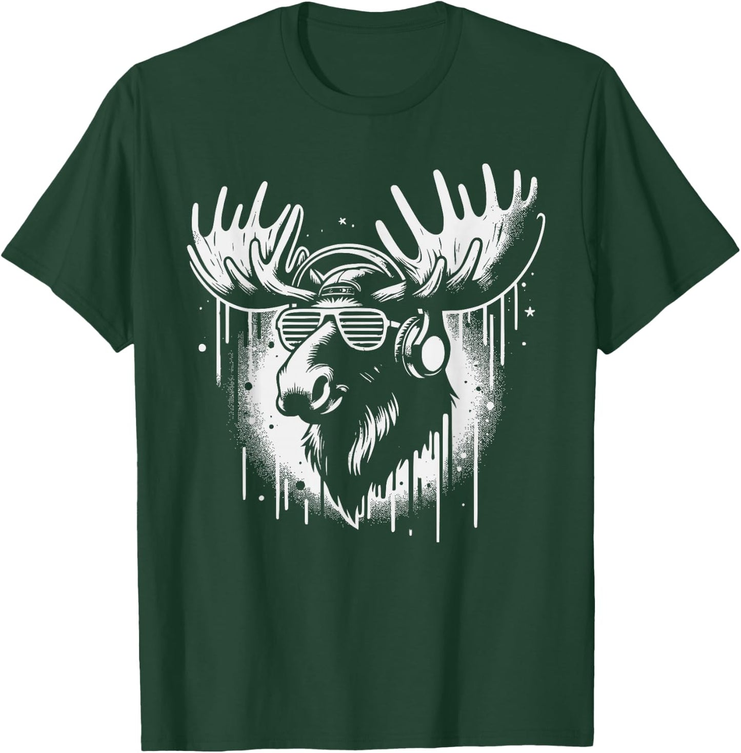 Cool Moose with Headphones - Edgy Moose T-Shirt - T-Shirt | Forest