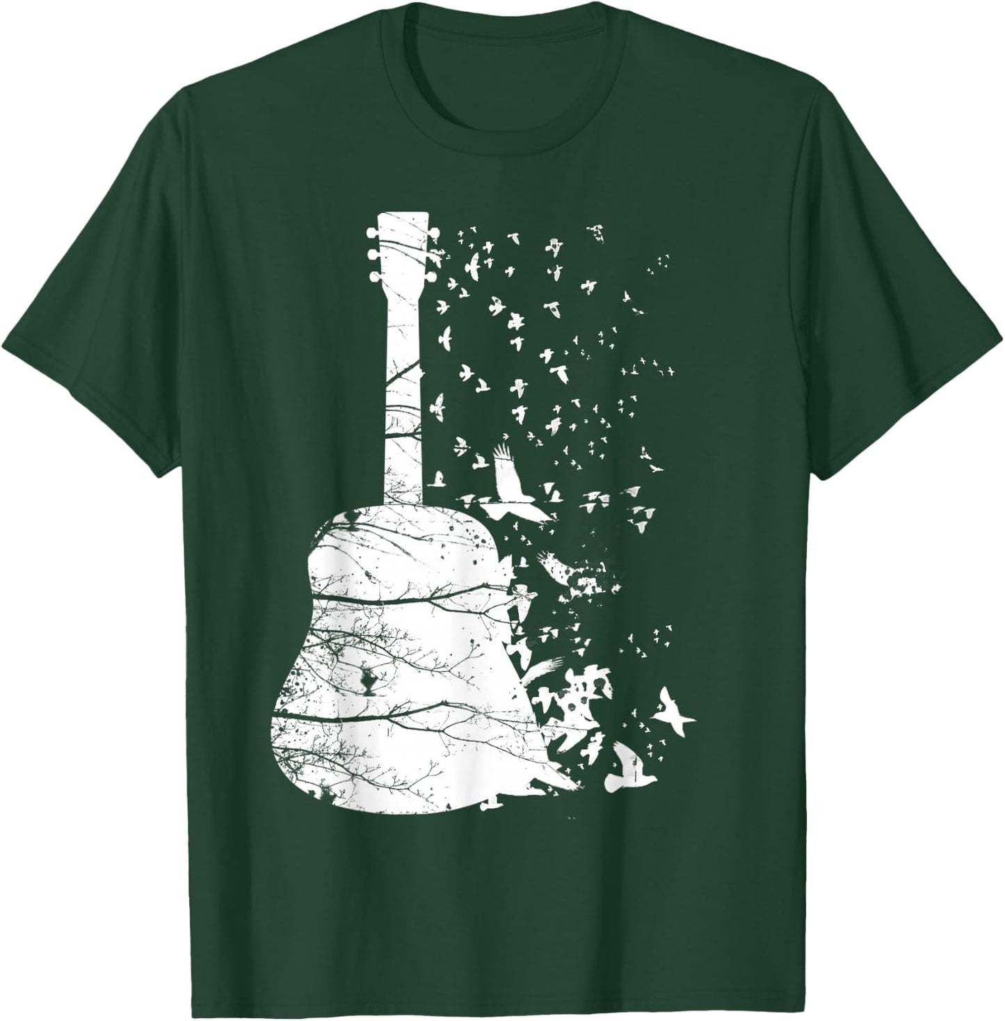 Fantastic Nature Guitar with Flying Birds T-Shirt - T-Shirt | Forest
