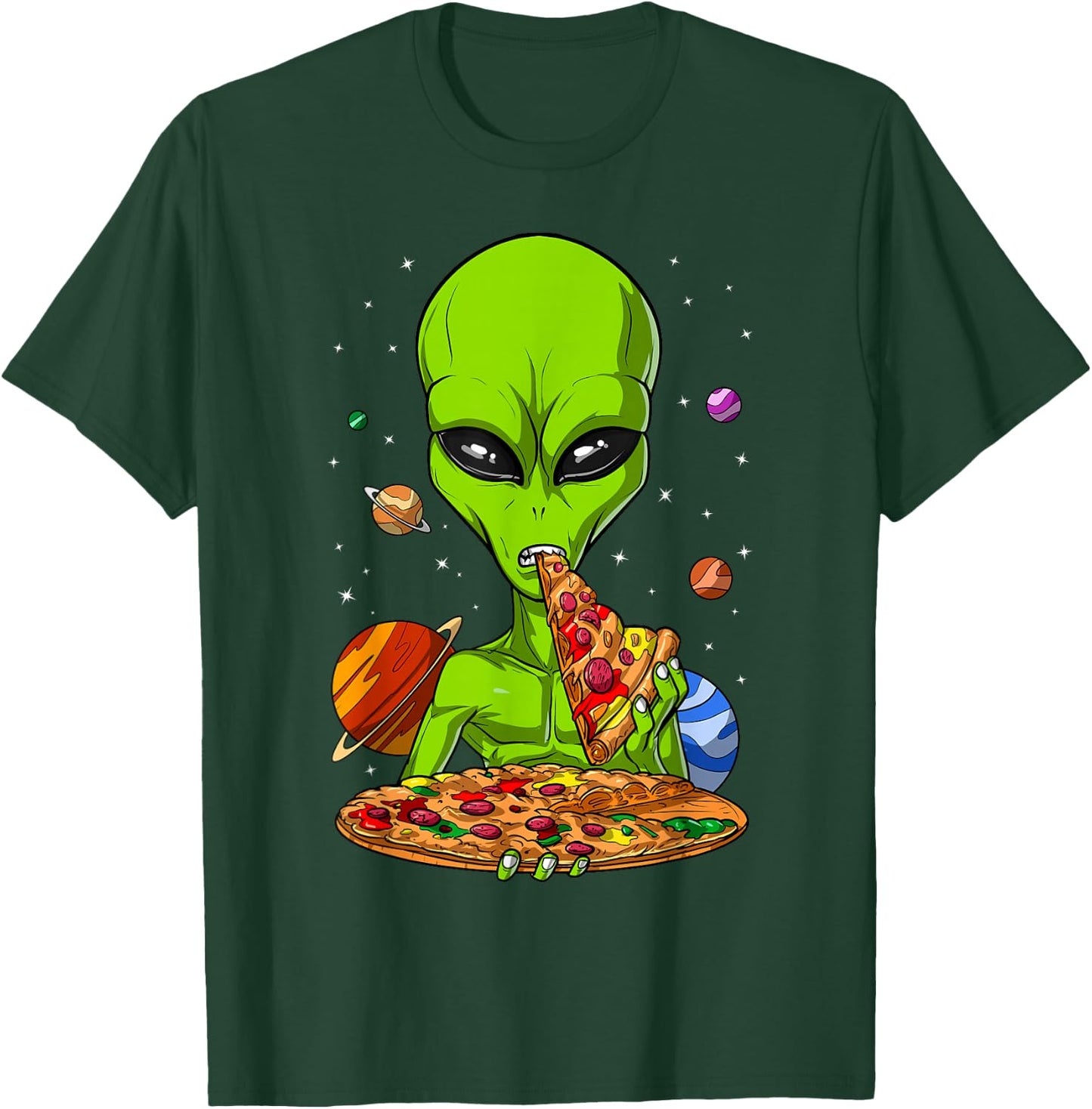 Space Alien Eating Pizza Funny Pizza Lover T-Shirt - T-Shirt | Forest
