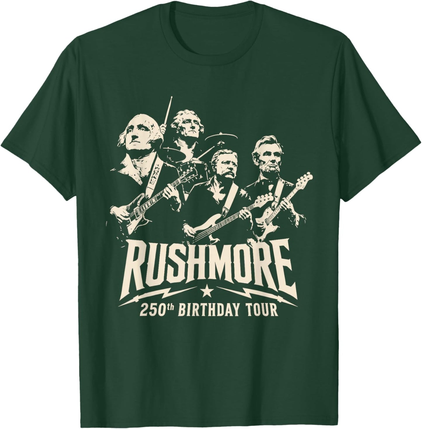 Funny Mount Rushmore 250th Birthday Tour Rockstar Graphic T-Shirt - T-Shirt | Forest