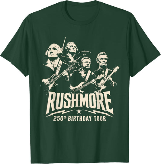 Funny Mount Rushmore 250th Birthday Tour Rockstar Graphic T-Shirt - T-Shirt | Forest