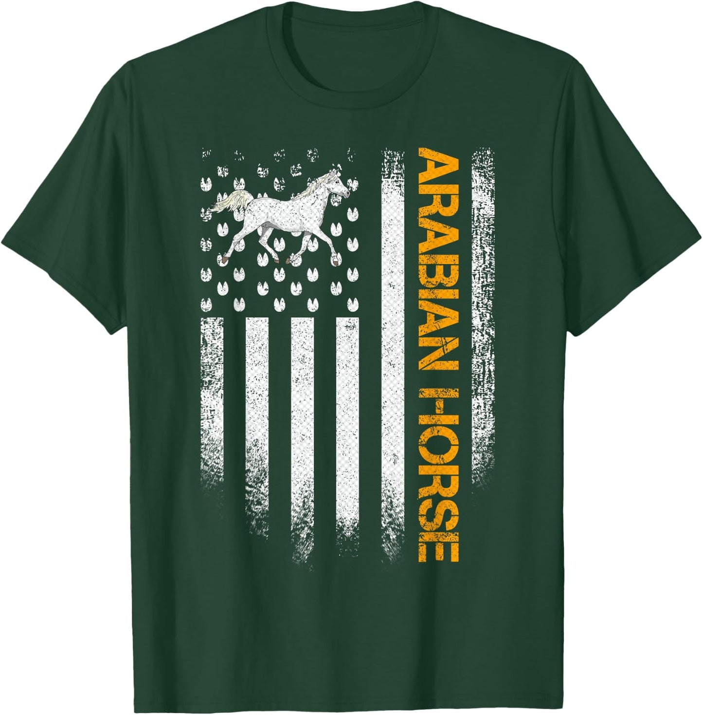 Vintage USA American Flag Arabian Funny Horse Riders Lover T-Shirt - T-Shirt | Forest