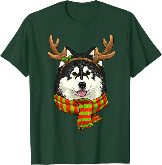 Alaskan Malamute Reindeer Christmas Shirt Xmas Pet Dog Lover T-Shirt - T-Shirt | Forest