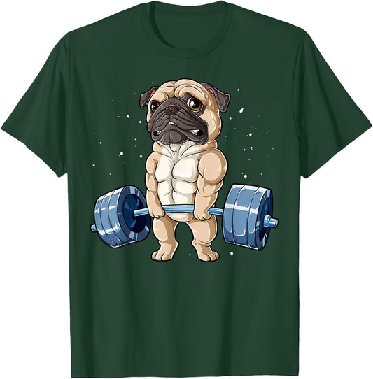 Pug Weightlifting Funny Deadlift Men Fitness Gym Workout T-Shirt - T-Shirt | Forest