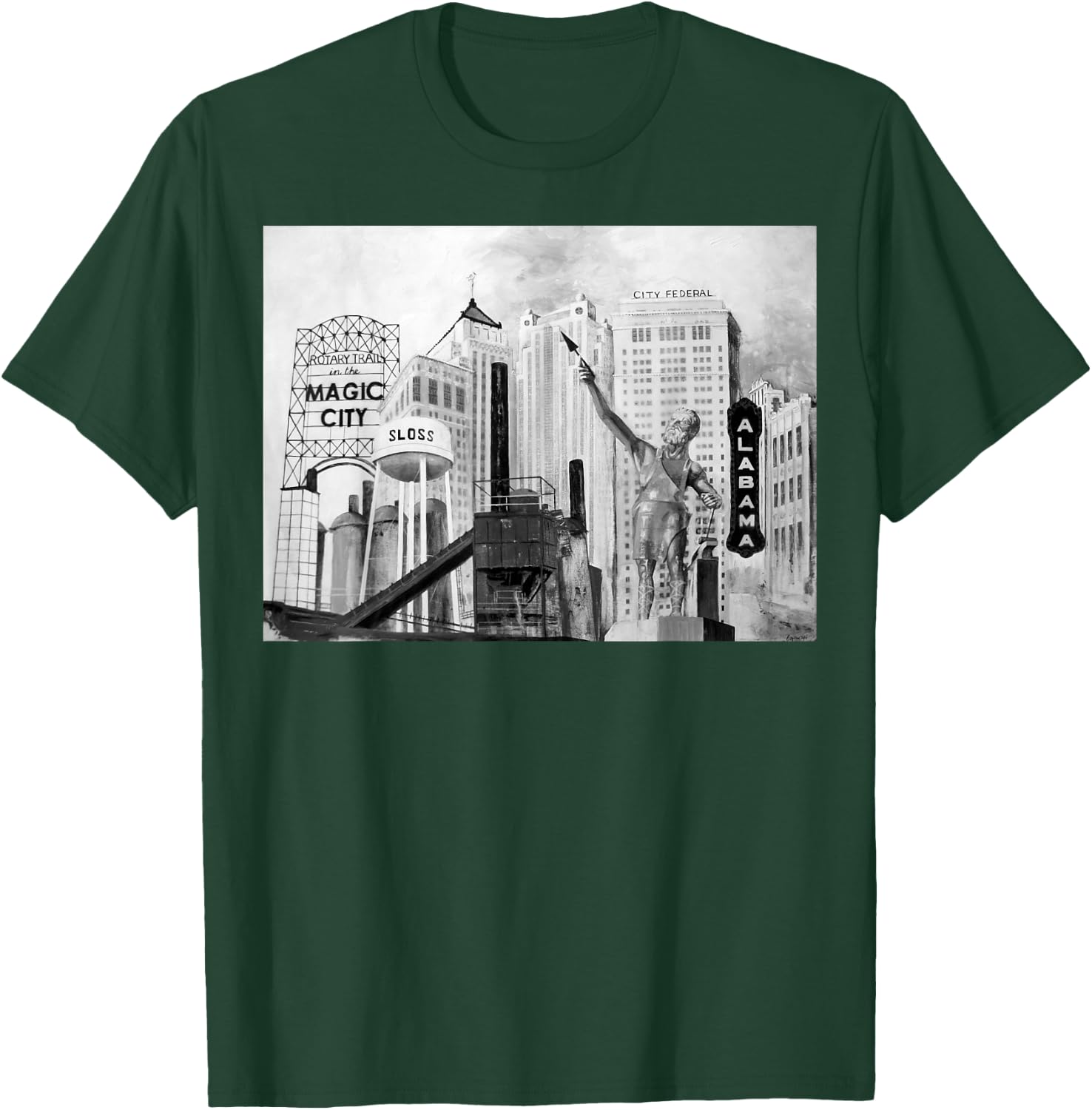 Landmarks of Birmingham, Alabama incl Vulcan, Sloss Furnaces T-Shirt - T-Shirt | Forest
