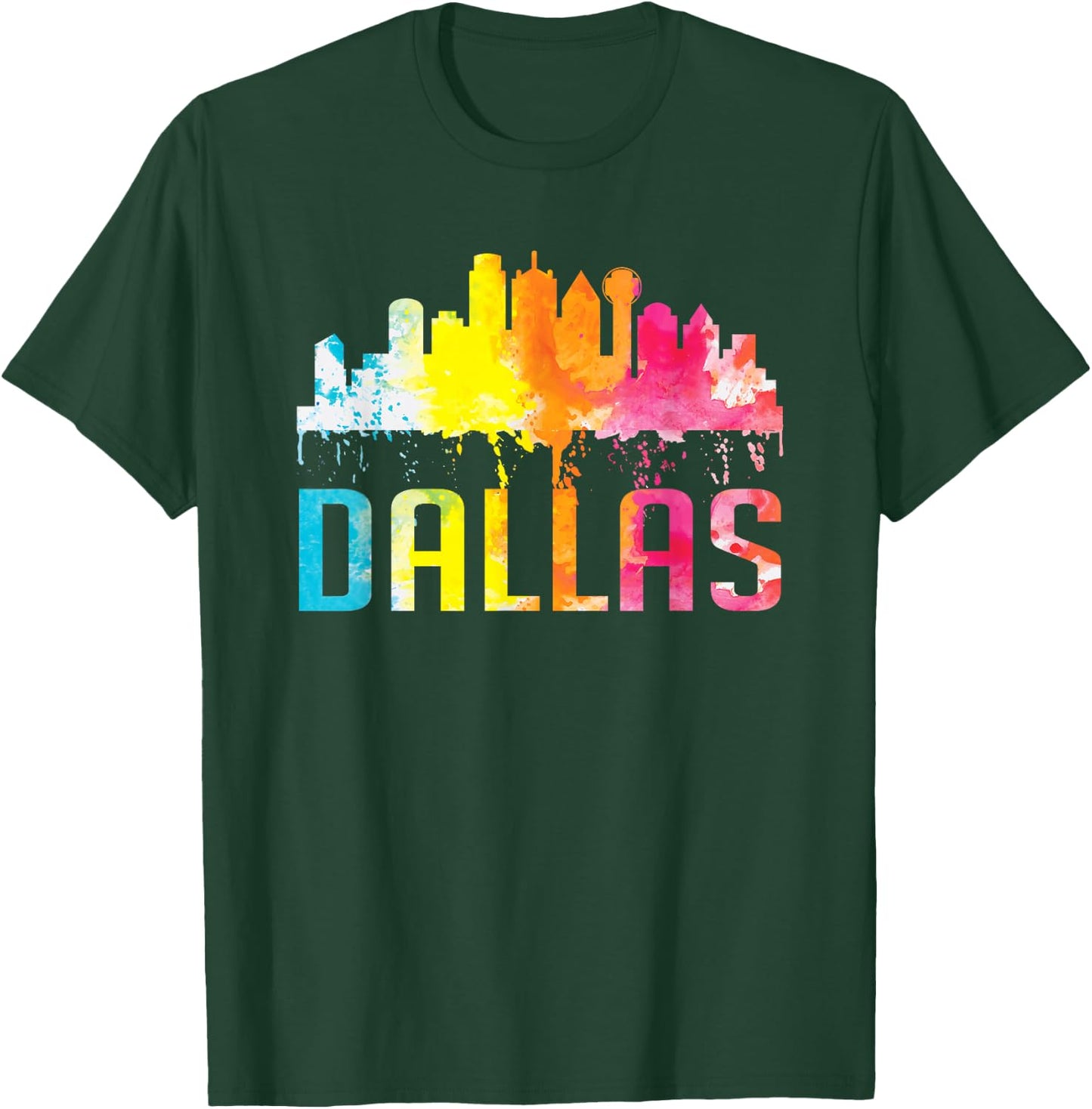 Dallas Texas Retro Watercolor Skyline Art Souvenir Gift T-Shirt - T-Shirt | Forest