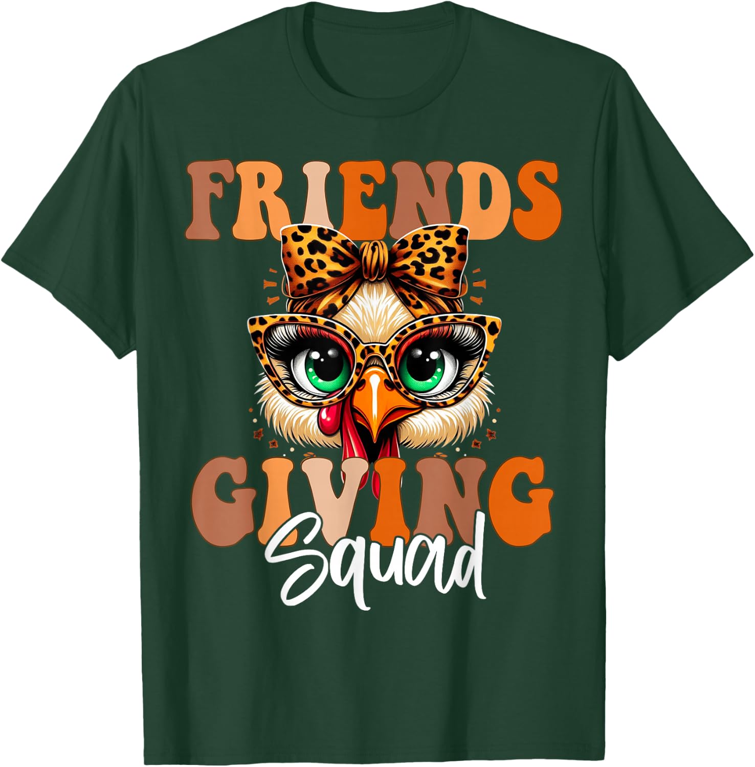 Friends Squad Thanksgiving 2024 Turkey Face Leopard T-Shirt - T-Shirt | Forest