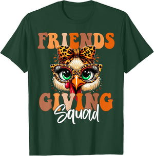 Friends Squad Thanksgiving 2024 Turkey Face Leopard T-Shirt - T-Shirt | Forest