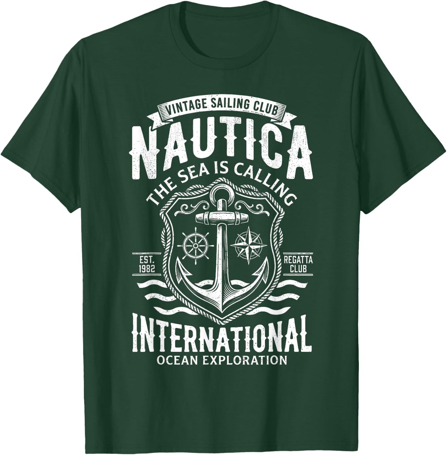 Nautica International Vintage Sailing Club Anchor Emblem T-Shirt - T-Shirt | Forest